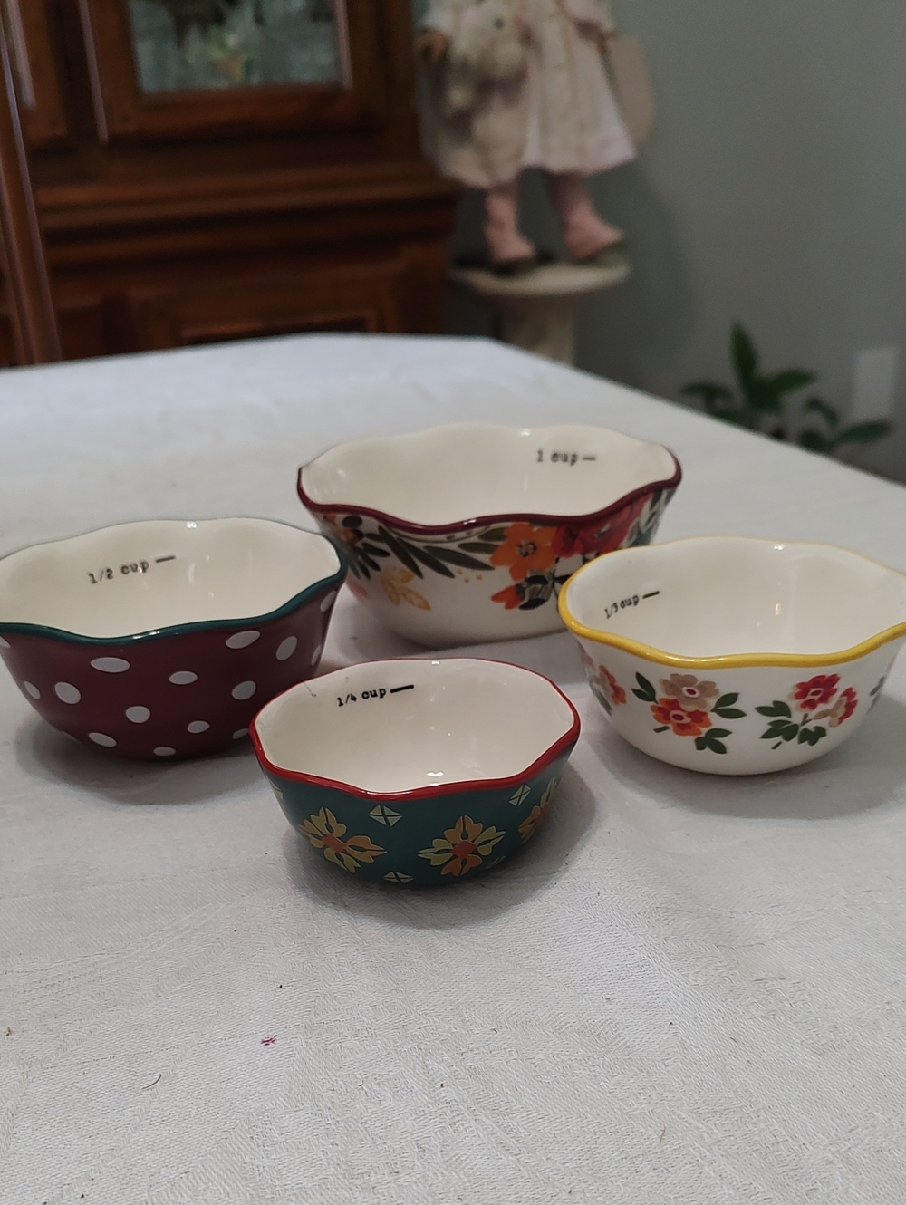 Colorful Floral Ceramic Measuring Bowl Set - Multicolor